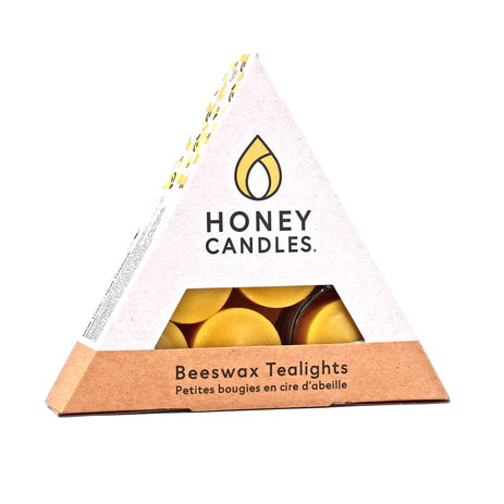 Honey Candles -Beeswax Tealight Candles Triangle 6 Pack - Refill with a Glass Cup