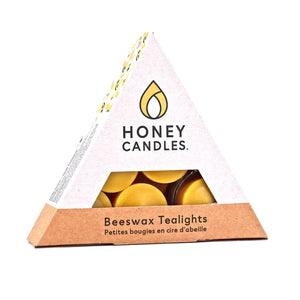 Honey Candles -Beeswax Tealight Candles Triangle 6 Pack - Refill with a Glass Cup
