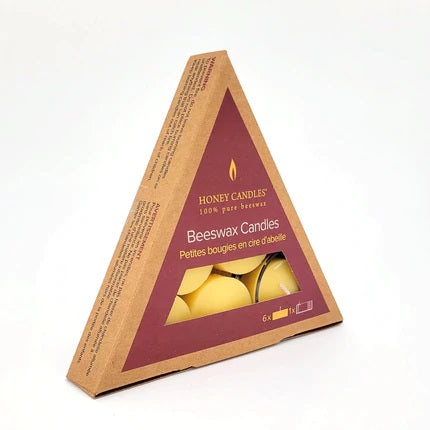 Honey Candles -Beeswax Tealight Candles Triangle 6 Pack - Refill with a Glass Cup