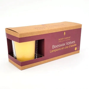 Honey Candles - Beeswax Votive Candles - 3 Pack with Glass Holder
