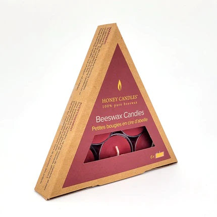 Honey Candles -Beeswax Tealight Candles Triangle 6 Pack - Refill with a Glass Cup
