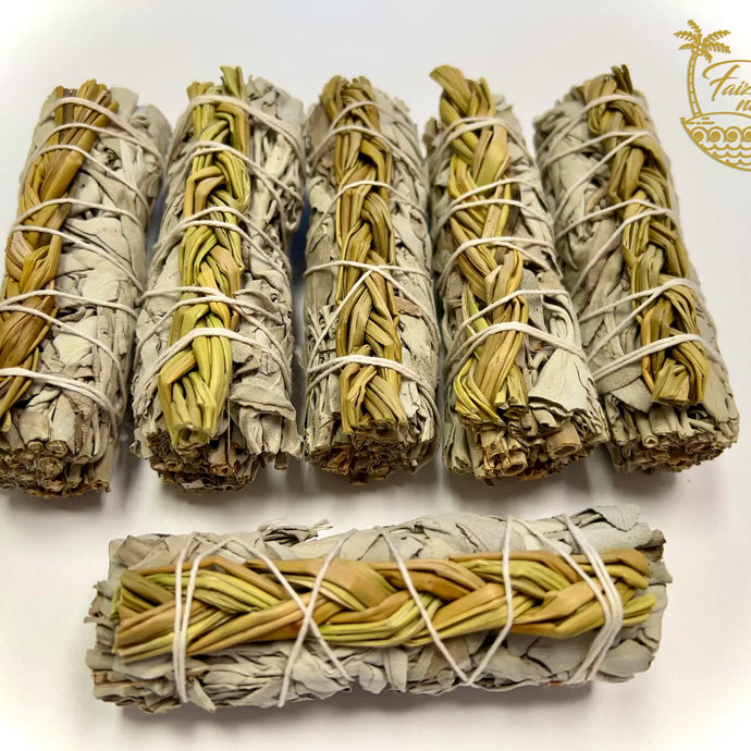 Faiza Naturals - Braided Sweetgrass with White Sage Bundles